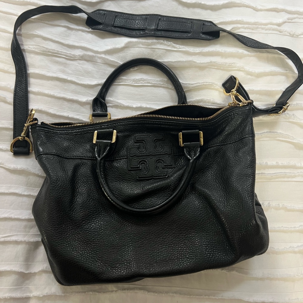 Good condition black leather Tory Burch cross body satchel